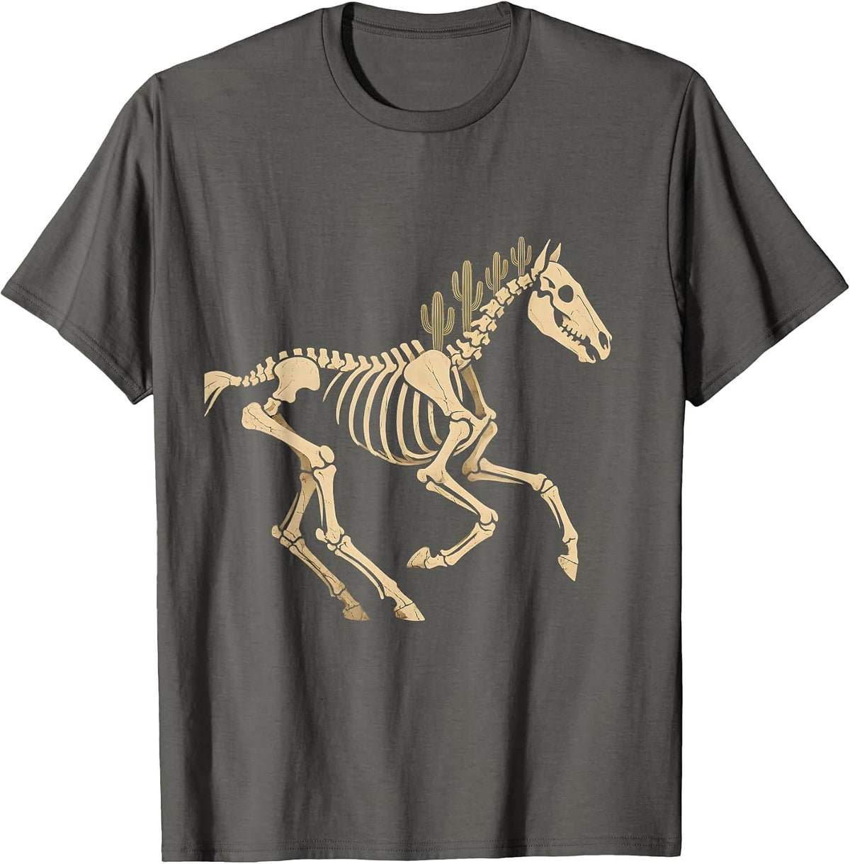 Men's Horse Skeleton Galloping Through Desert Art T-Shirt - Asphalt Grey