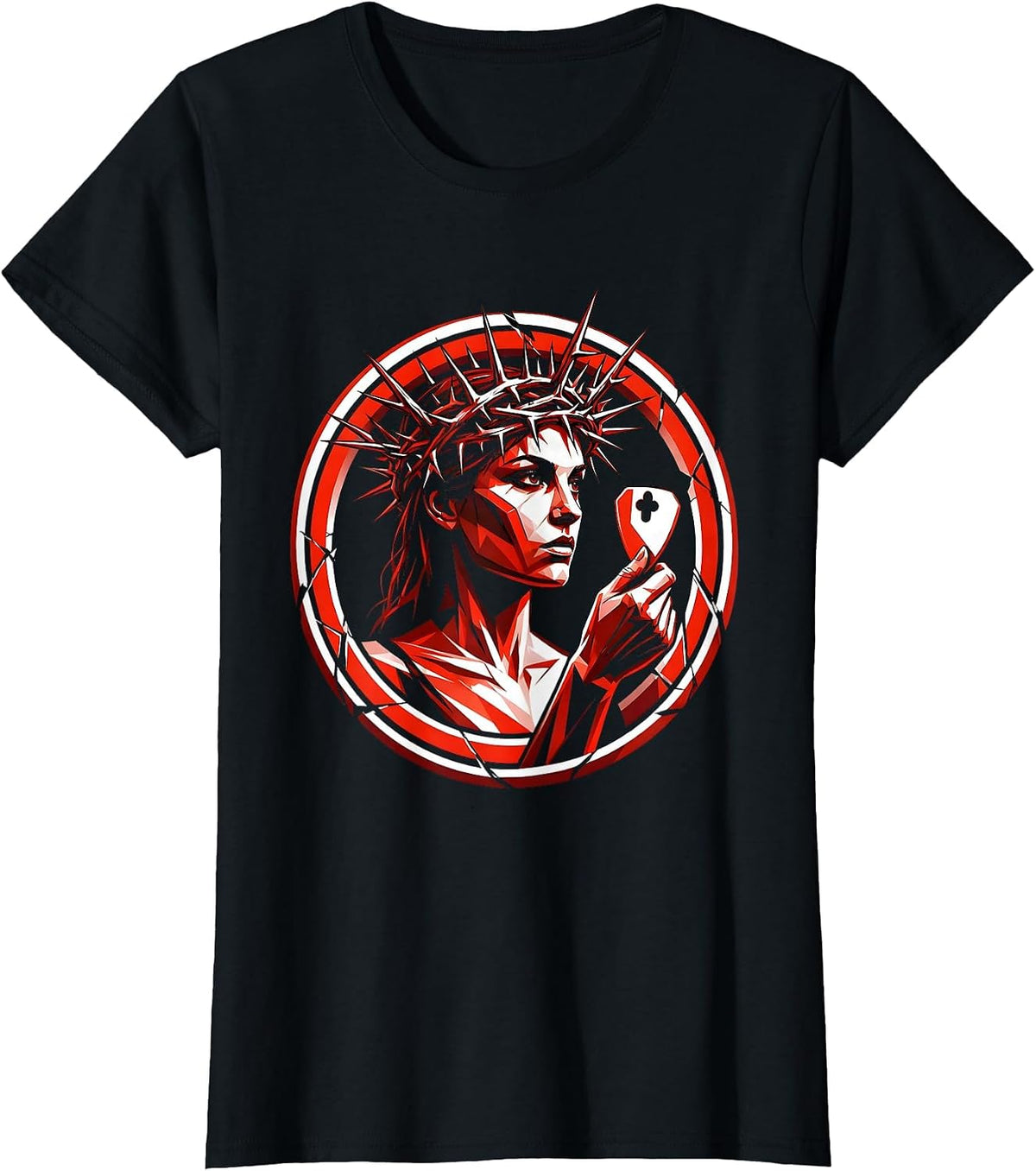 Rock Queen Crowned With Thorns Guitar Pick Art T-Shirt - Black