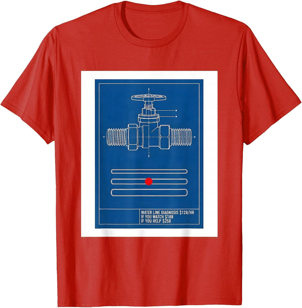 Men's Water Line Diagnosis Funny Plumber Dad Gift T-Shirt - Red
