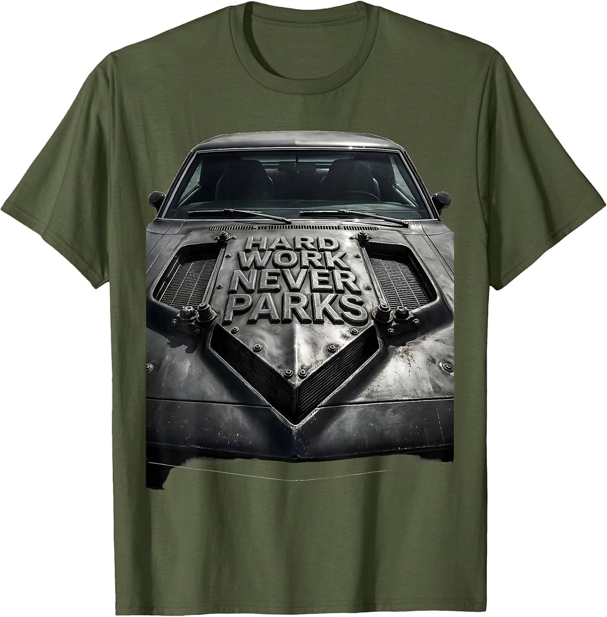 Men's Valley Forge Automotive Hard Work Never Parks T-Shirt - Olive Green