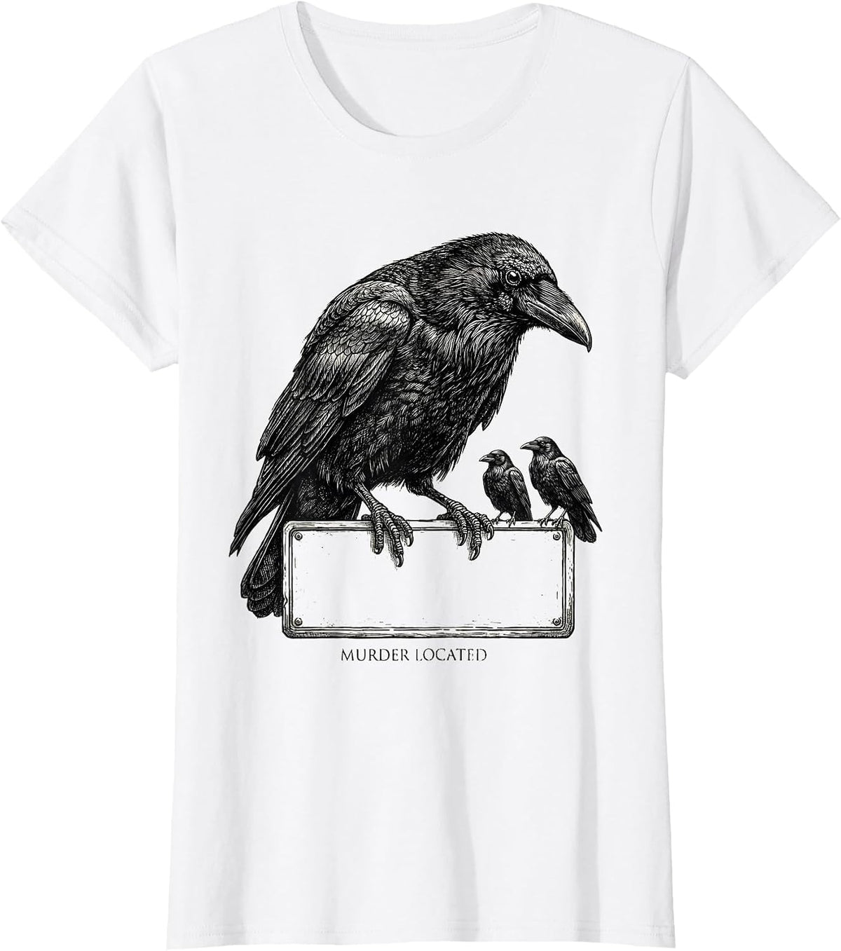 Murder Located Dark Humor Crow Raven Bird Lover Gothic T-Shirt - White