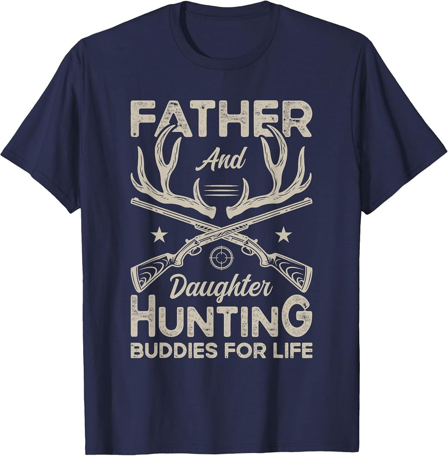 Father and Daughter Hunting Buddies for Life Girl Dad Hunter T-Shirt - Navy Blue