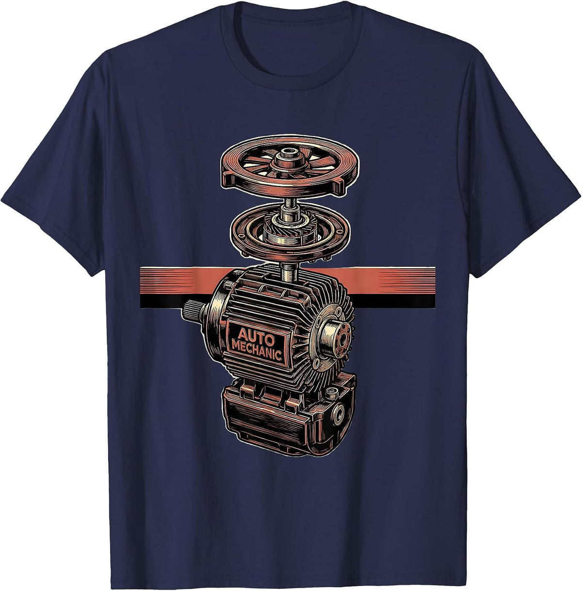 Auto Mechanic Exploded Alternator American Flag Mechanic T-Shirt - Navy Blue