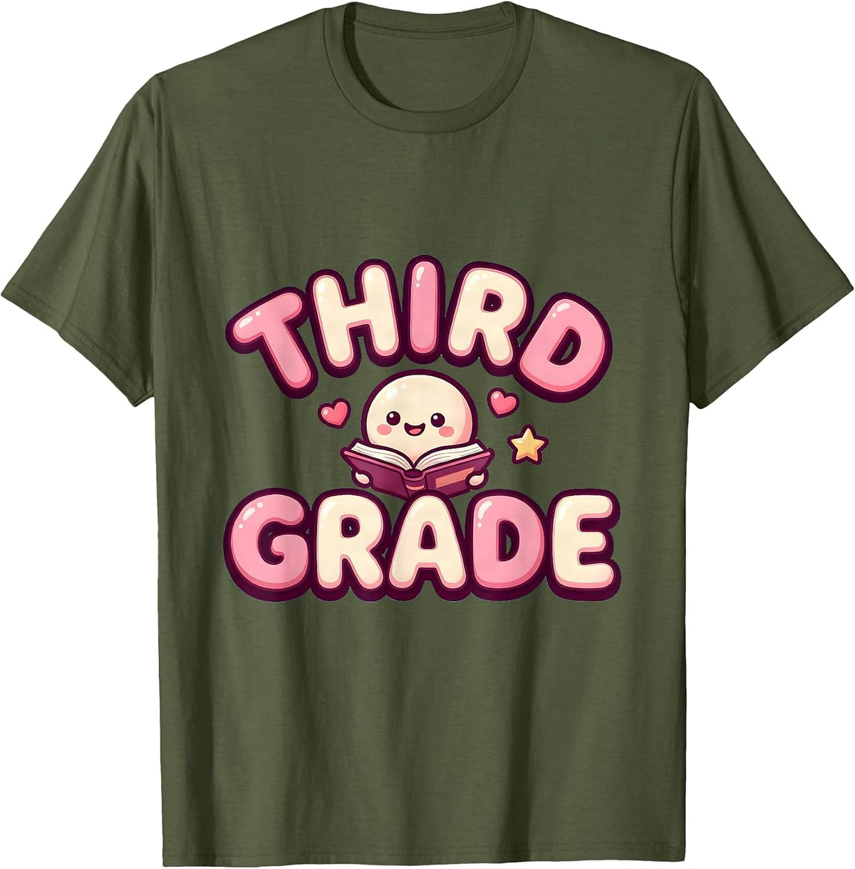Men's Third Grade Cute Kawaii Back To School Teacher Student T-Shirt - Olive Green