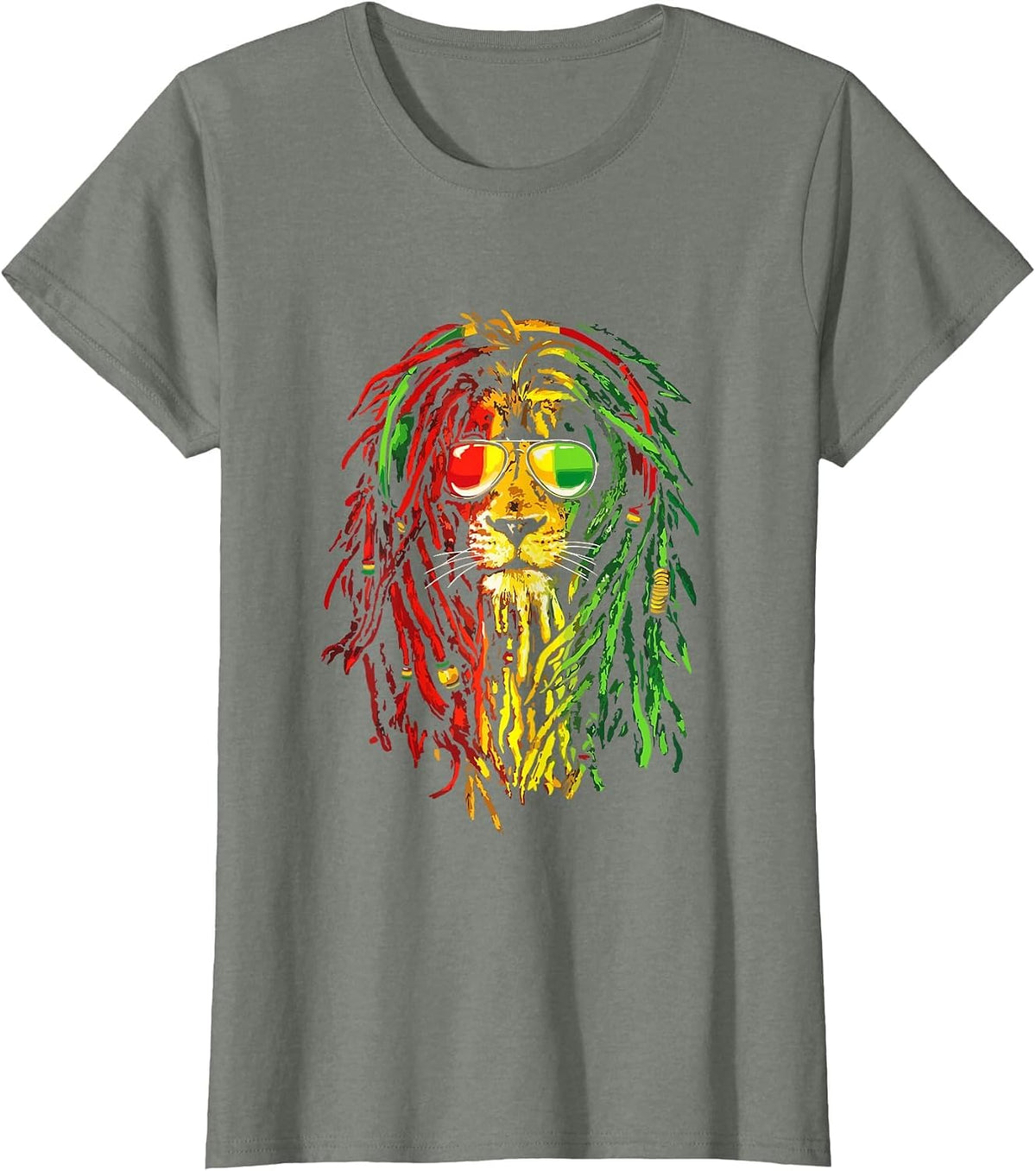 Reggae Music Lovers Tshirt, Jamaican Royal Lion t-Shirt T-Shirt - Olive Heather