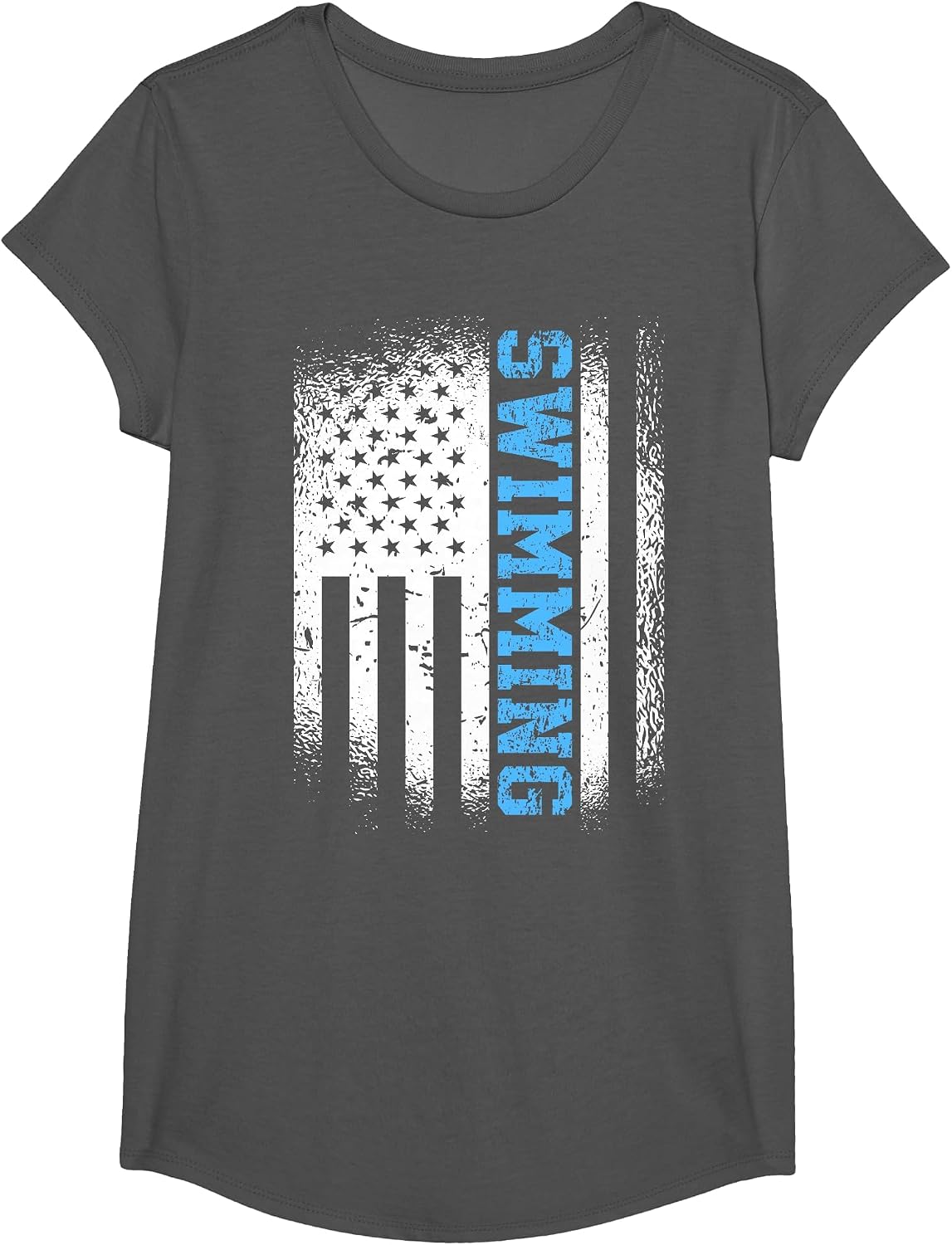 USA Flag Swimming Swim American Swimmer T-Shirt - Girls Asphalt Grey