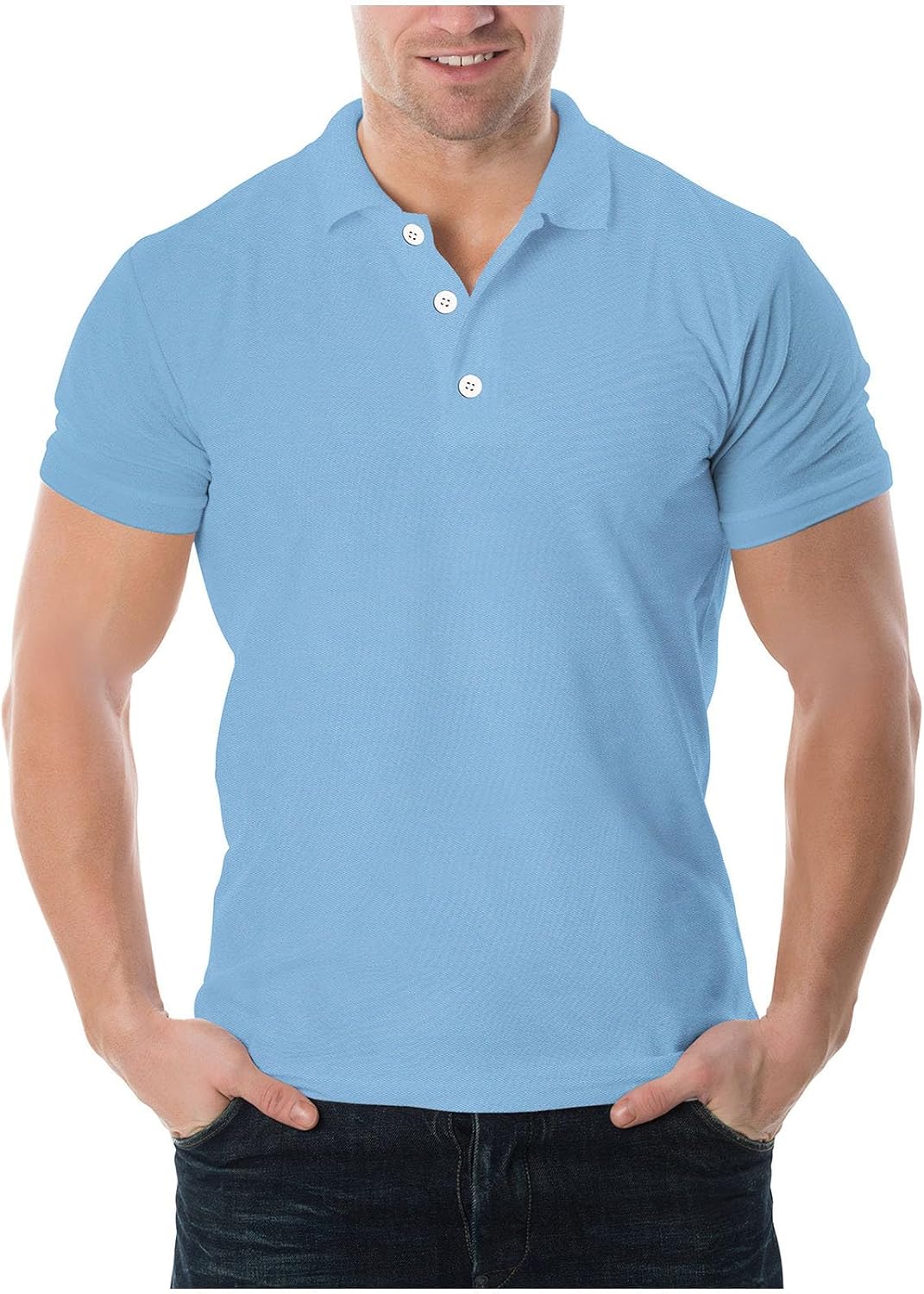 Mens Golf Shirts Short Sleeve Classic Fit Stretch Solid T-Shirts Collared Tees - Sky Blue