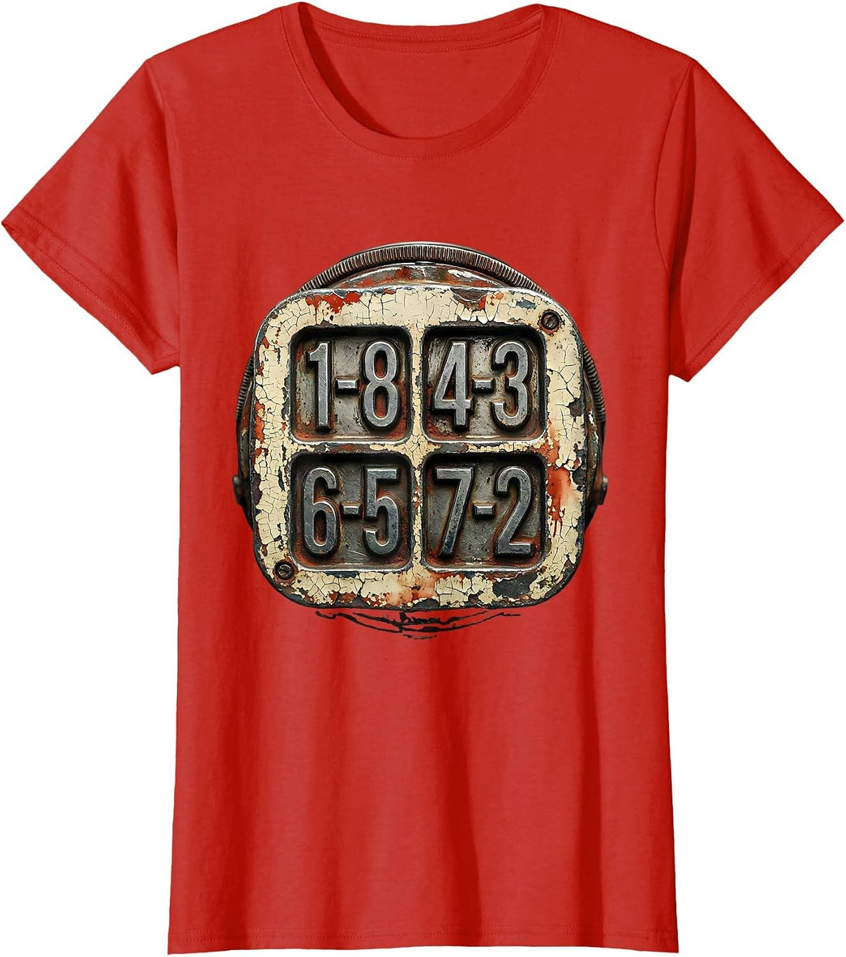 1-8 4-3 6-5 7-2 Distressed V8 Engine Gearhead Mechanic T-Shirt - Red