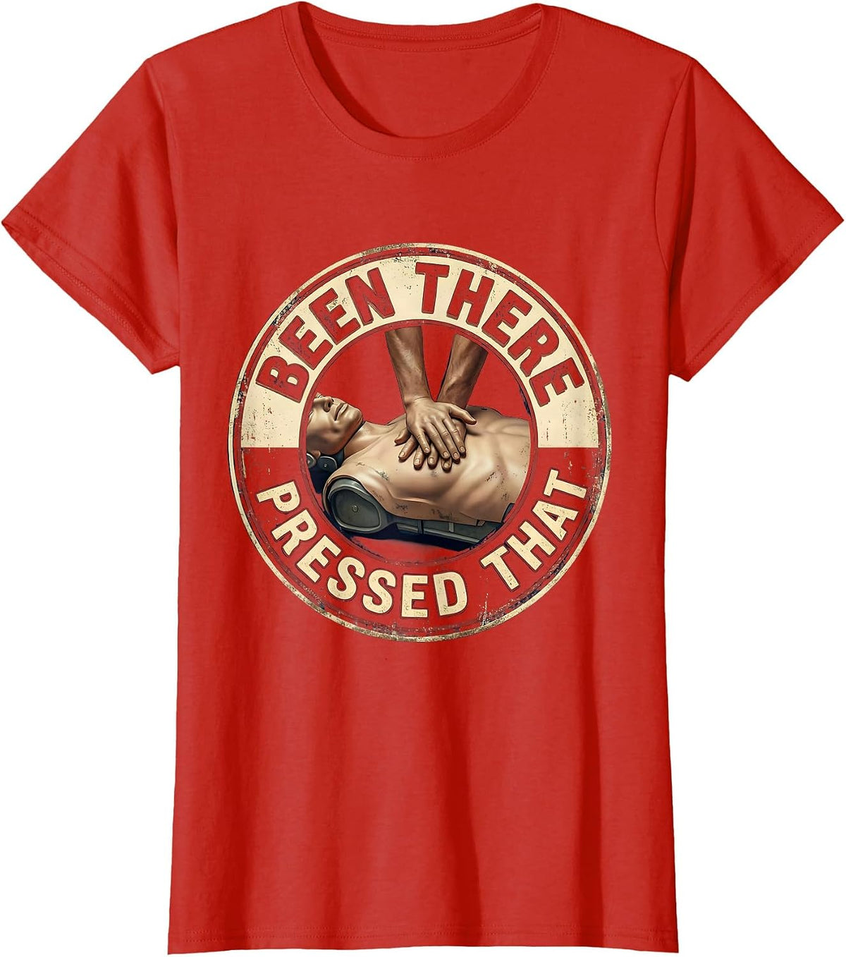 Women's CPR Training Mannequin Vintage EMT Paramedic Humor T-Shirt - Red