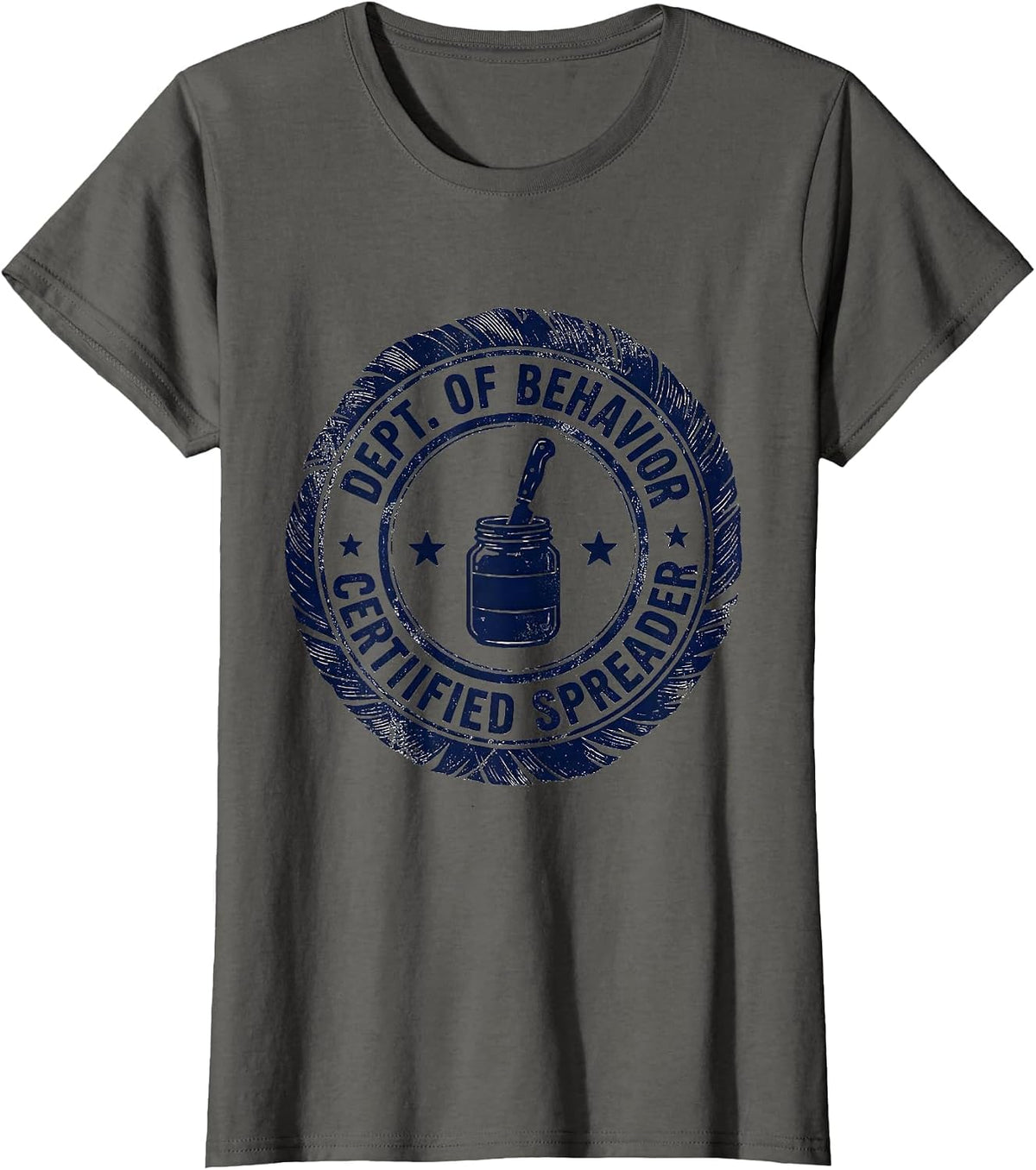 Women's Dept of Behavior Certified Spreader Rubber Stamp Teacher T-Shirt - Asphalt Grey