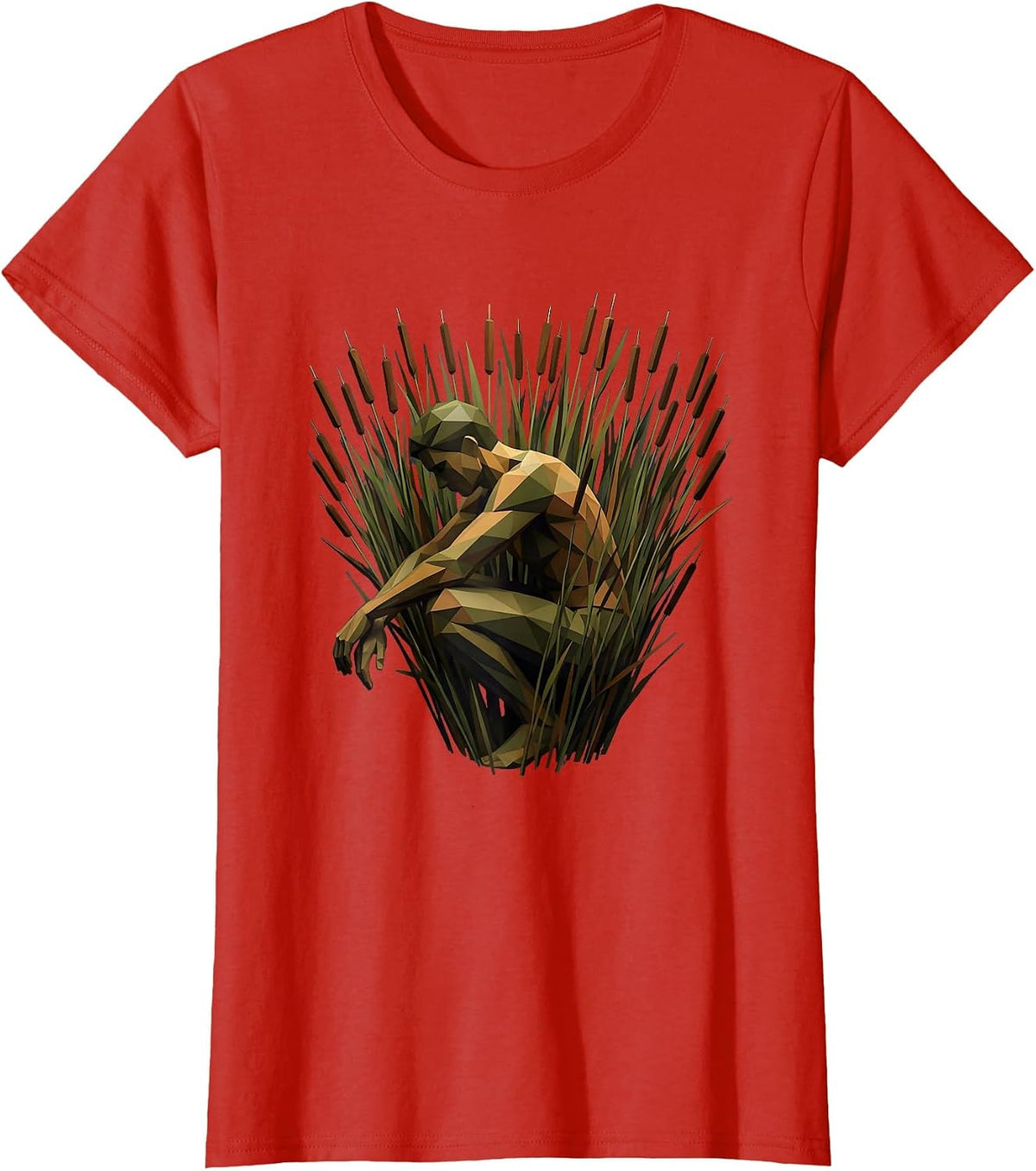 Women's Hunter in Duck Blind Camouflage Illustration T-Shirt - Red