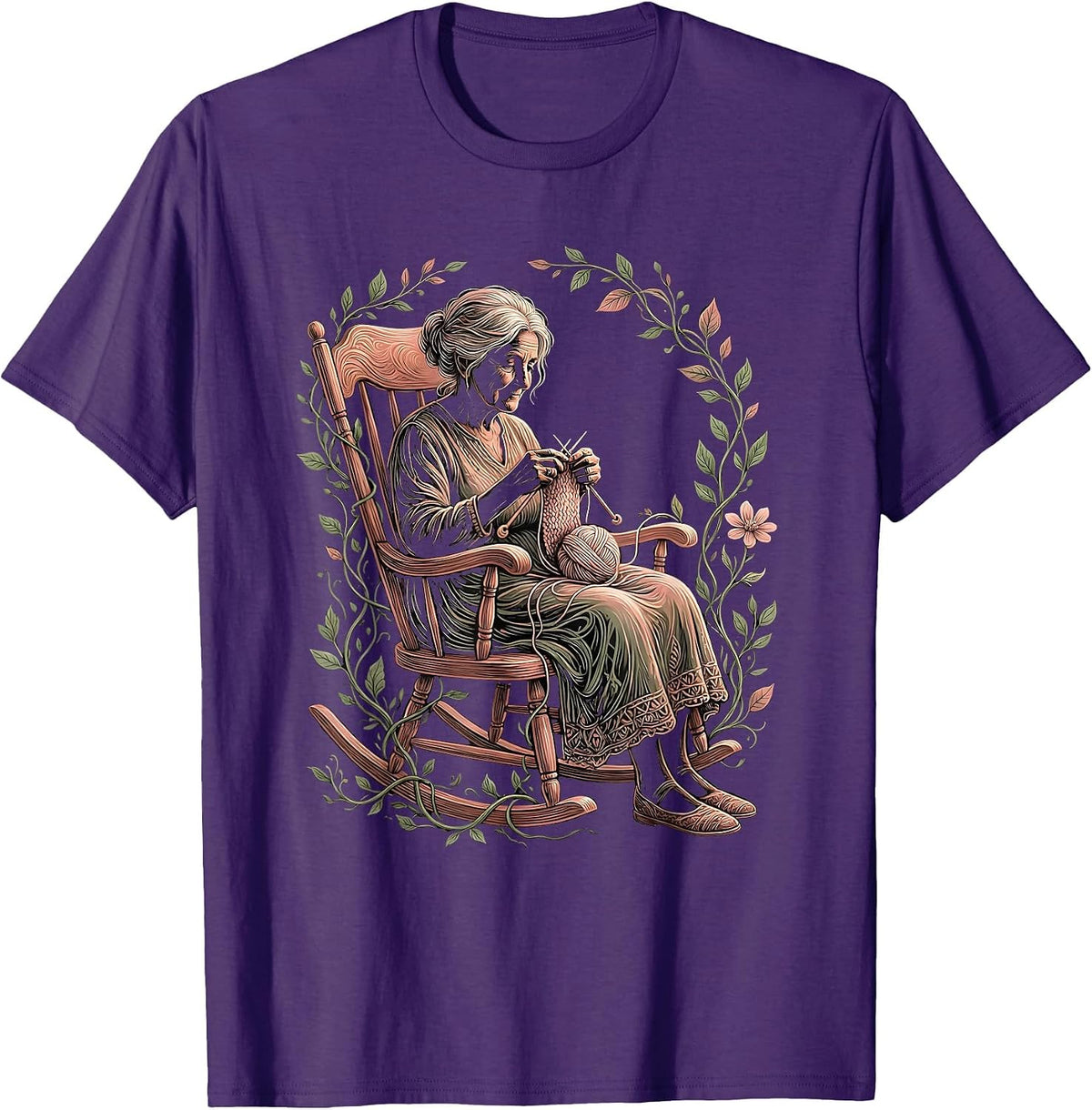 Men's Nana Knitting in Rocking Chair Graphic T-Shirt - Purple