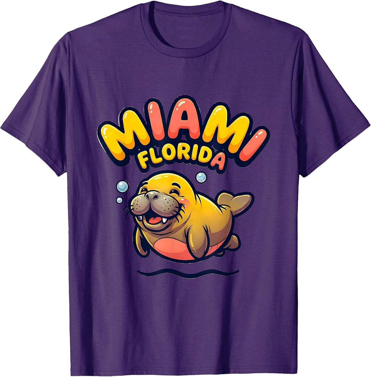 Miami, Florida Cartoon Retro City Pride Graphic T-Shirt - Purple