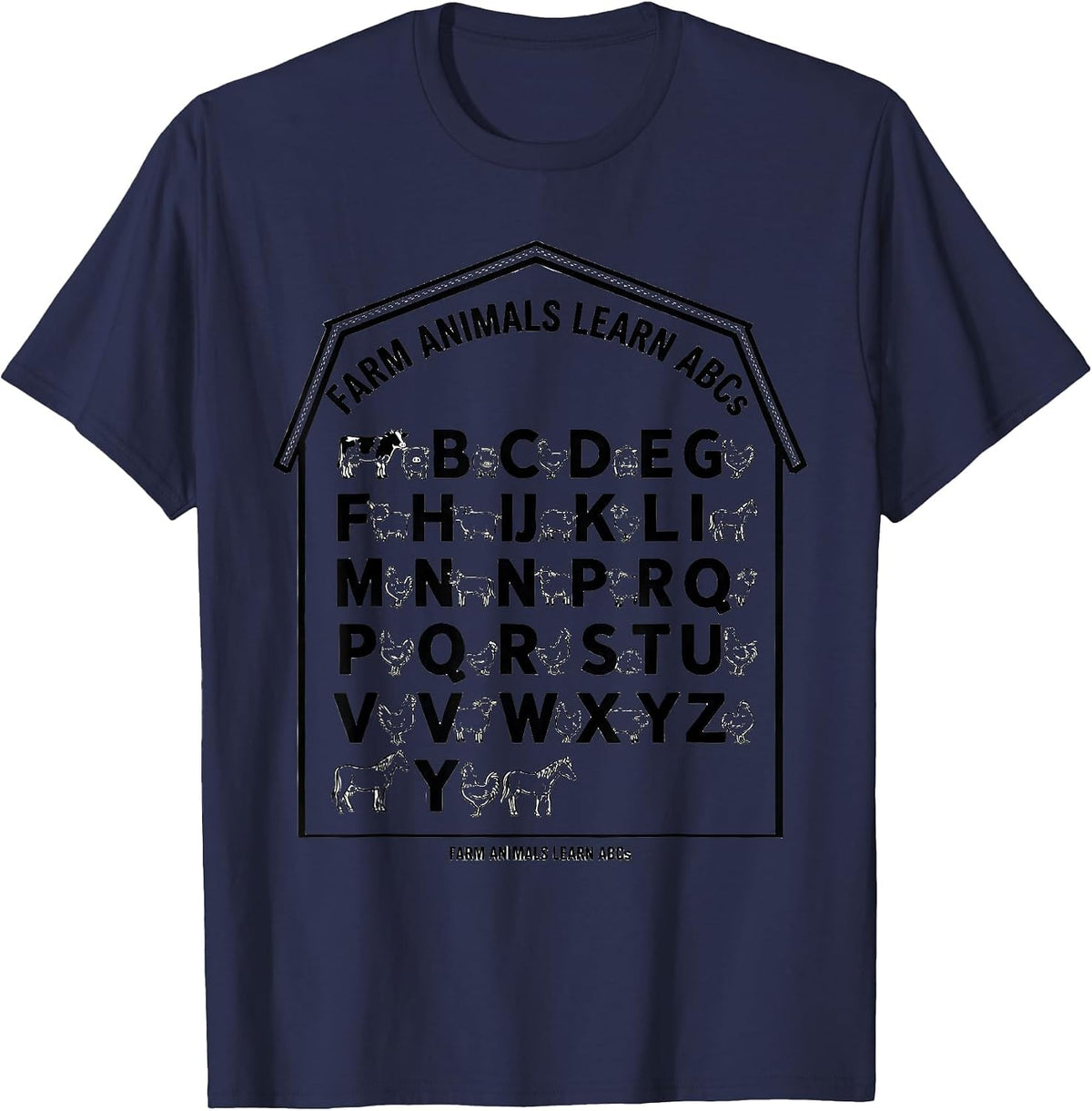 Farm Animals Learn ABCs Line Art Preschool Teacher Gift T-Shirt - Navy Blue