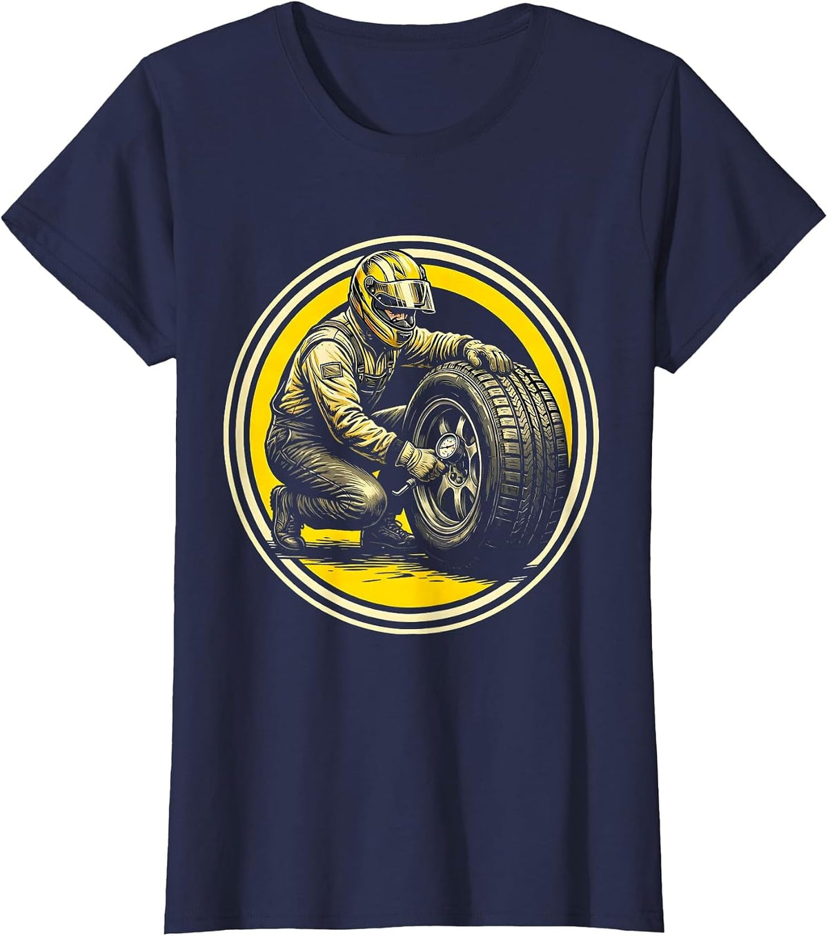 Women's Pit Crew Mechanic Tire Pressure Check Graphic T-Shirt - Navy Blue