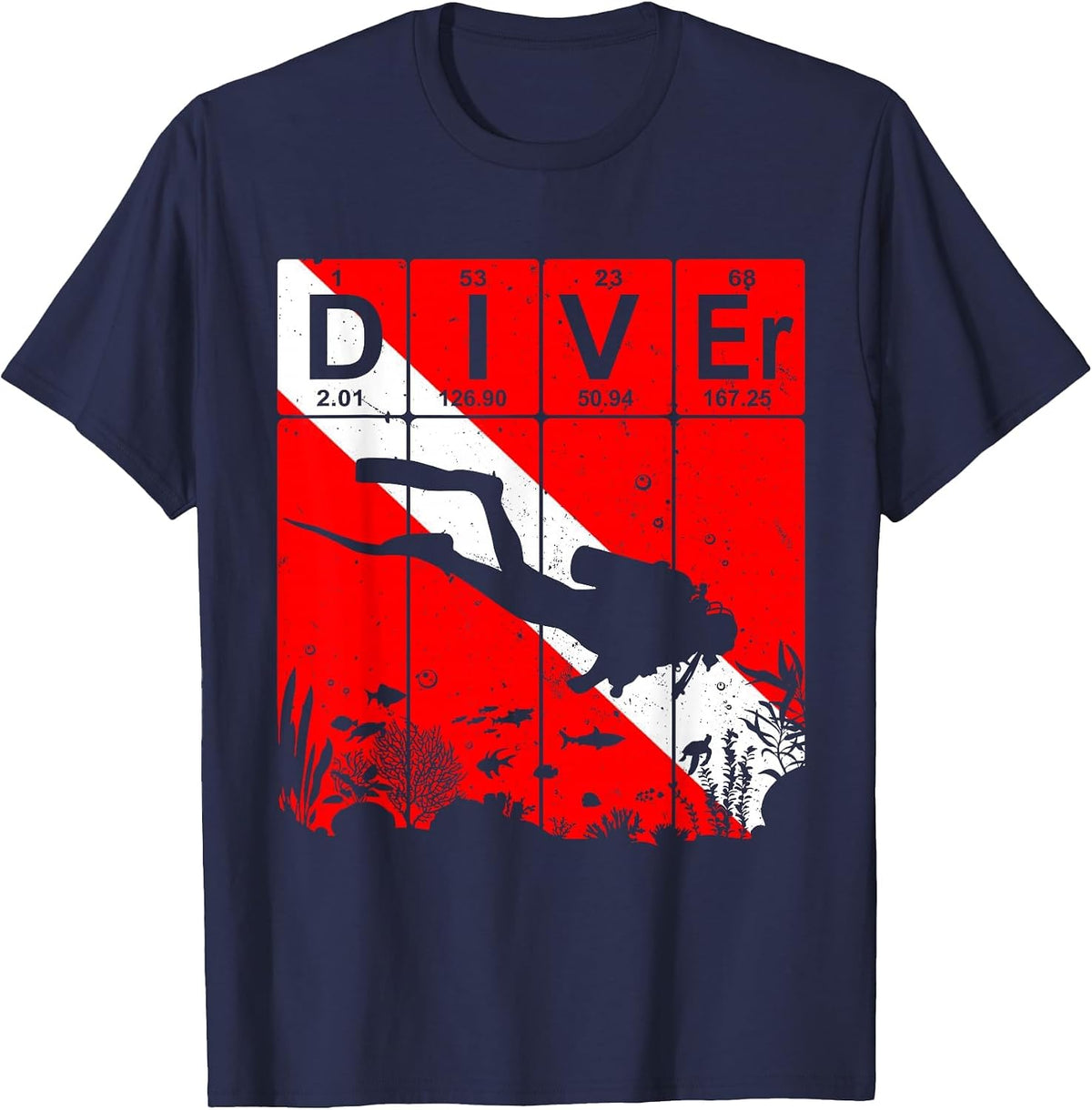 Scuba Diver Periodic Table Elements Scuba Diving Flag T-Shirt - Navy Blue