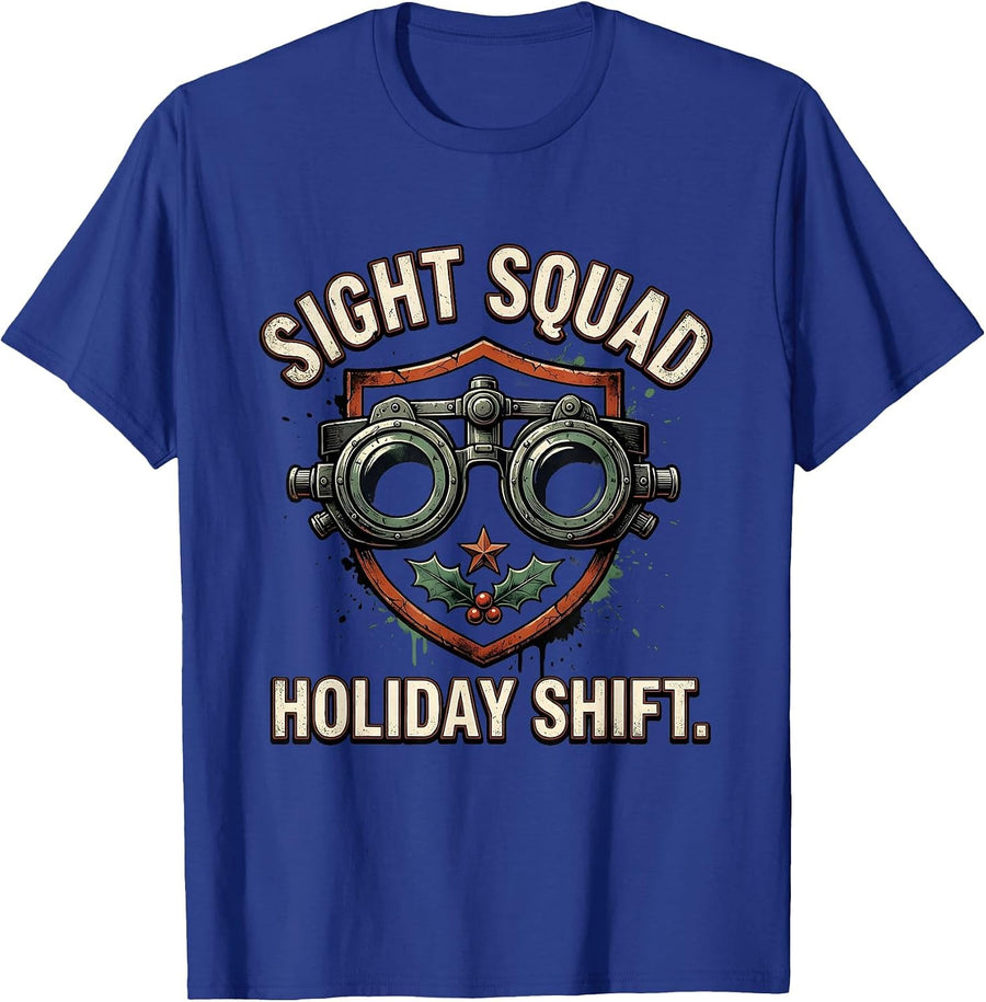 Sight Squad Holiday Shift Distressed Optometrist Christmas T-Shirt - Royal Blue
