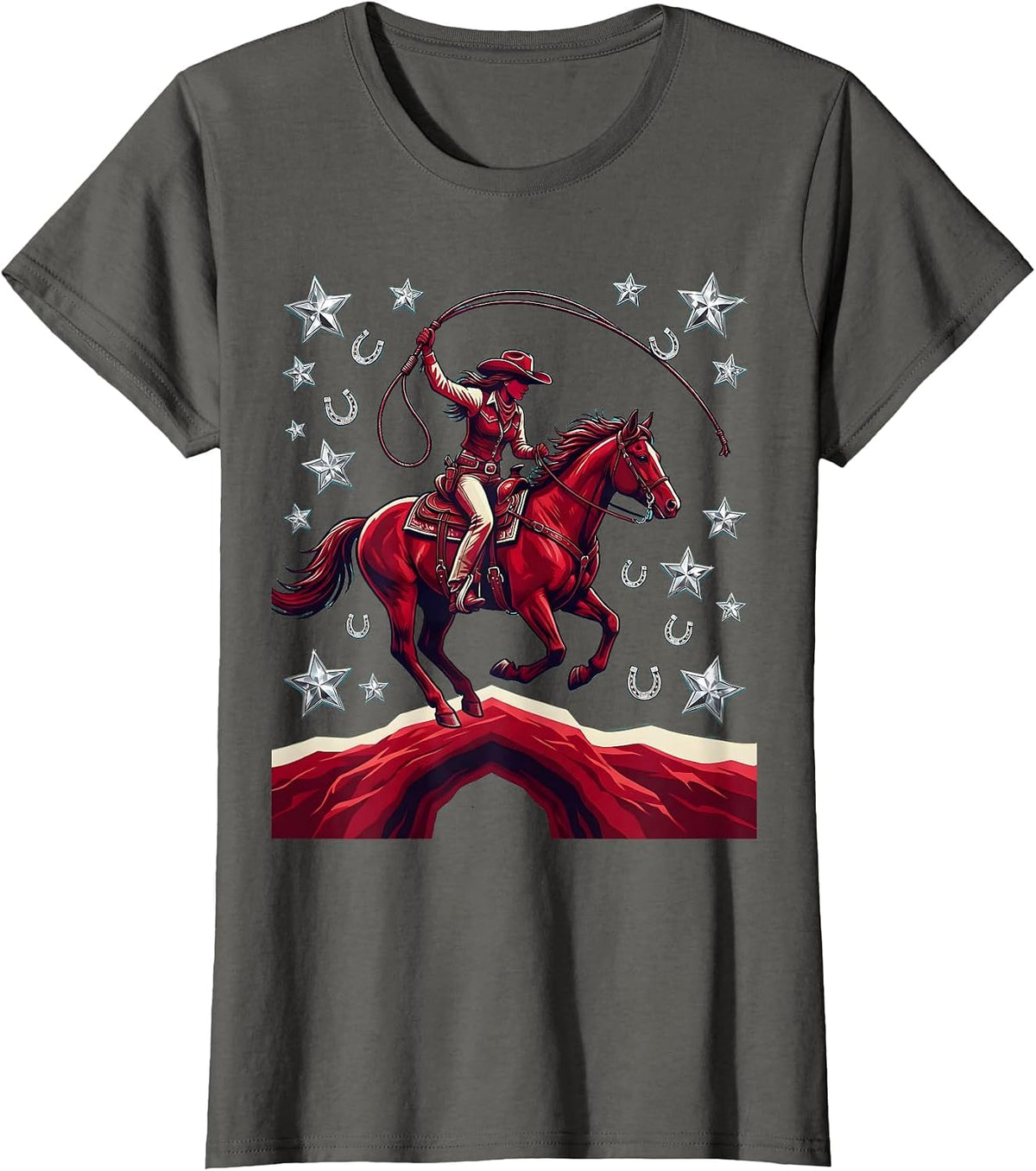 Women's Cowgirl on Horseback Canyon Dust Graphic T-Shirt - Asphalt Grey