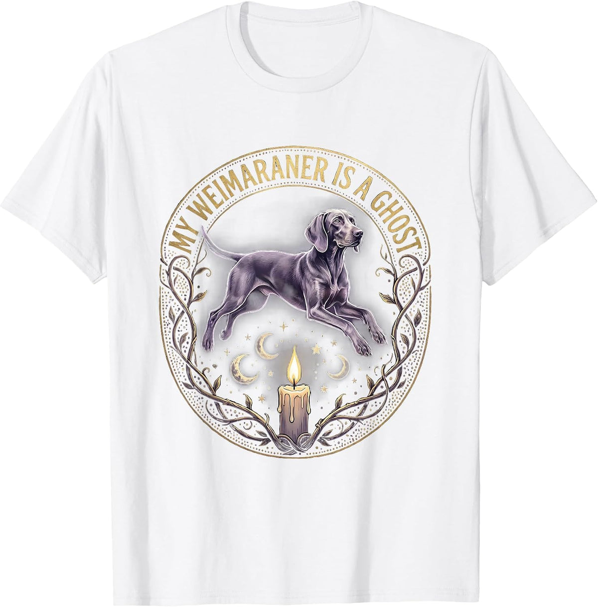My Weimaraner Is a Ghost Halloween Dog Design T-Shirt - White