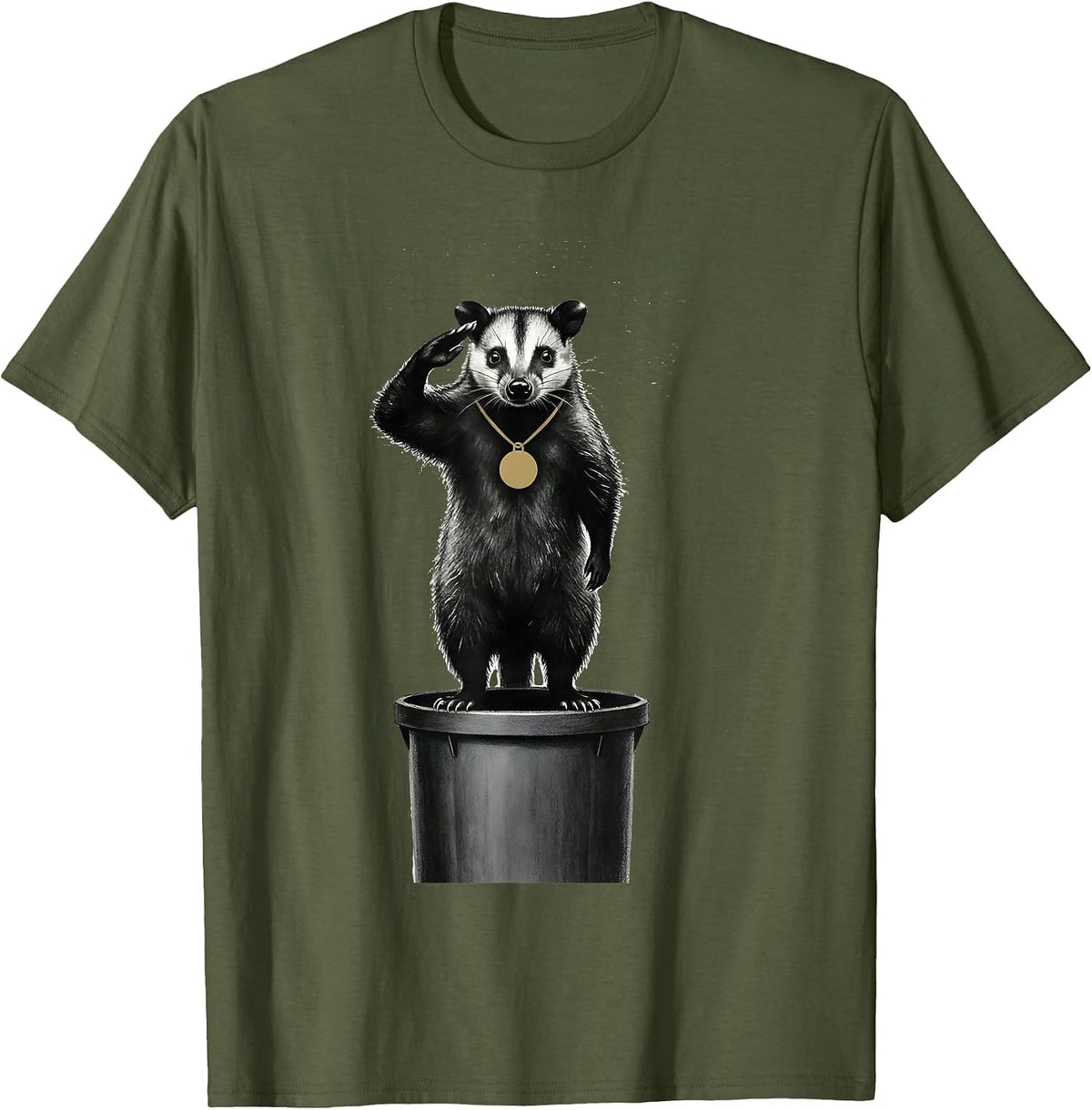 Men's Opossum Silhouette Minimalist Funny Animal Humor T-Shirt - Olive Green