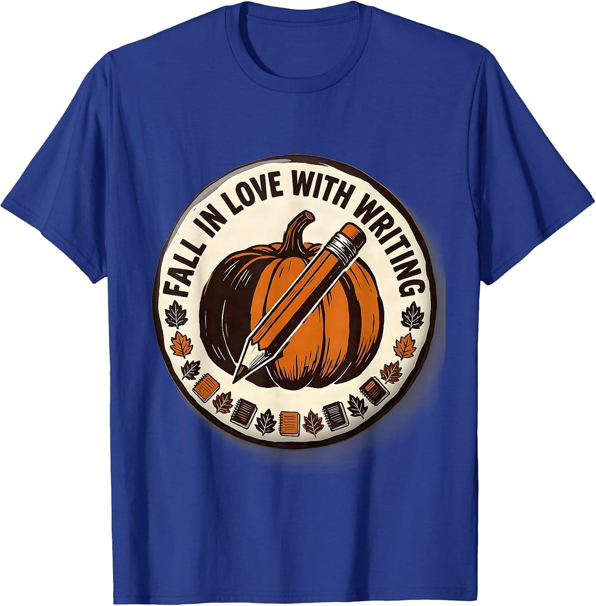Fall In Love With Writing Retro Pumpkin Teacher Autumn Humor T-Shirt - Royal Blue