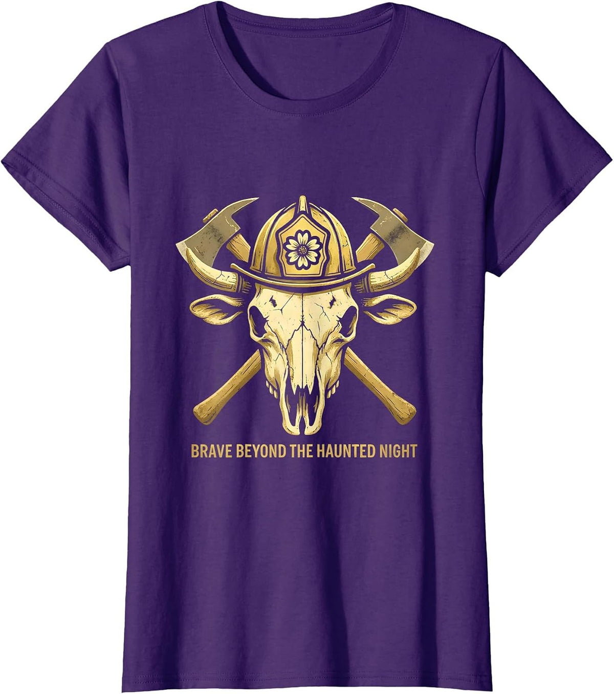 Women's Halloween Firefighter Station Pride Haunted Night T-Shirt - Purple