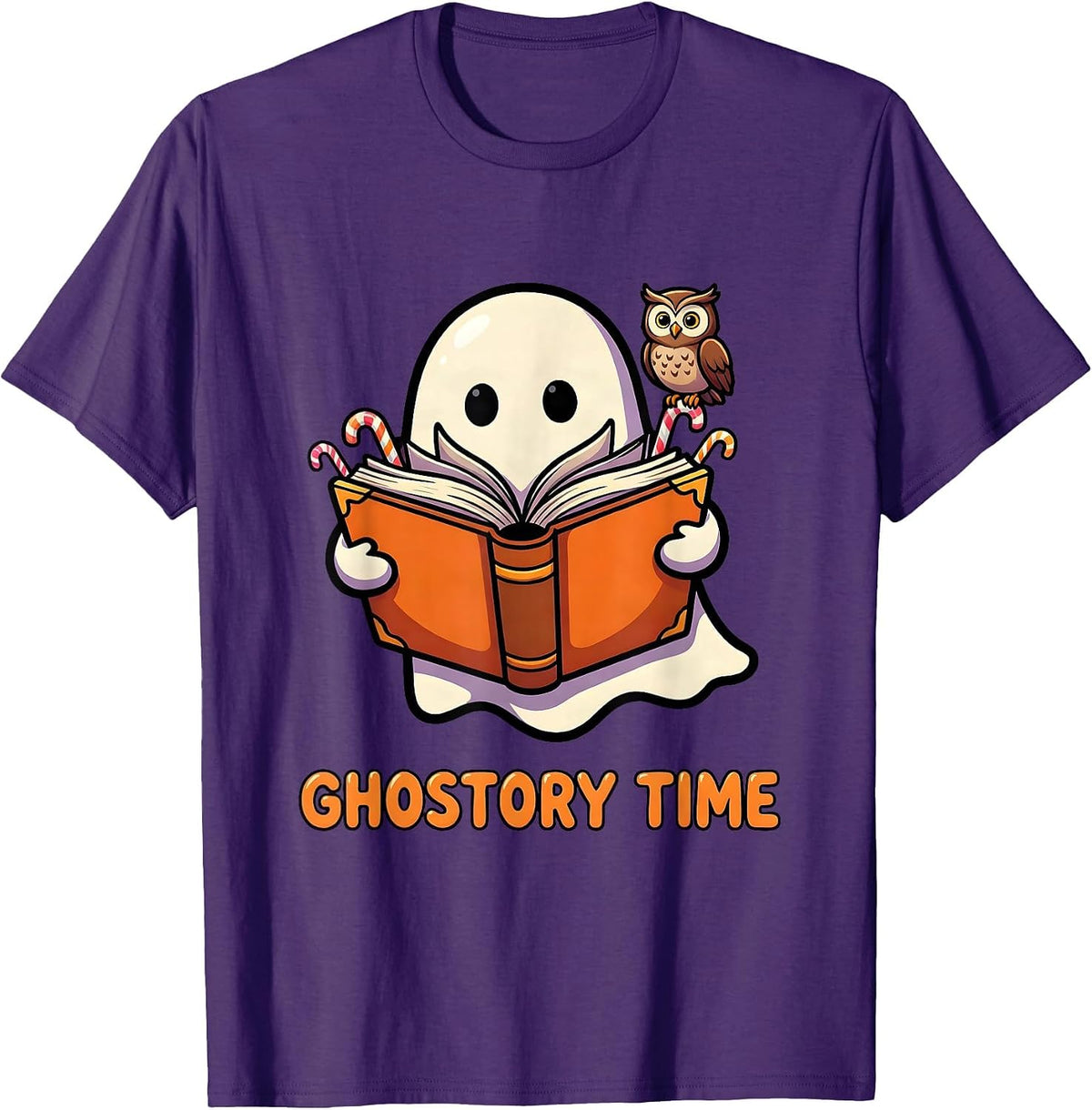 Ghostory Time Cartoon Teacher Book Lover Fall Pumpkin T-Shirt - Purple