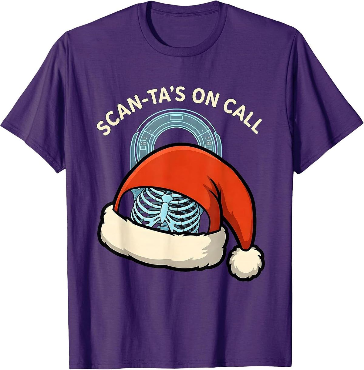 Scan-ta's On Call Cartoon Radiology Tech Christmas Humor T-Shirt - Purple