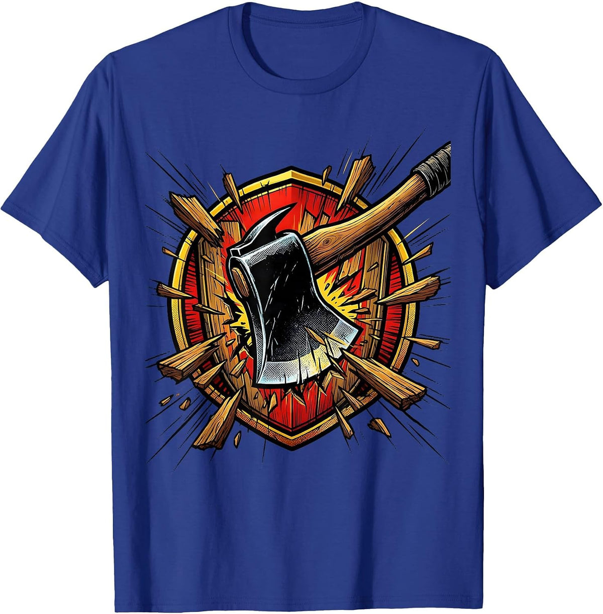 Men's Firefighter Axe Splitting Door Graphic Tee T-Shirt - Royal Blue