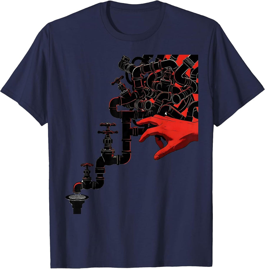 Diagonal Plumbing Pipe Assembly Funny Plumber Dad T-Shirt - Navy Blue