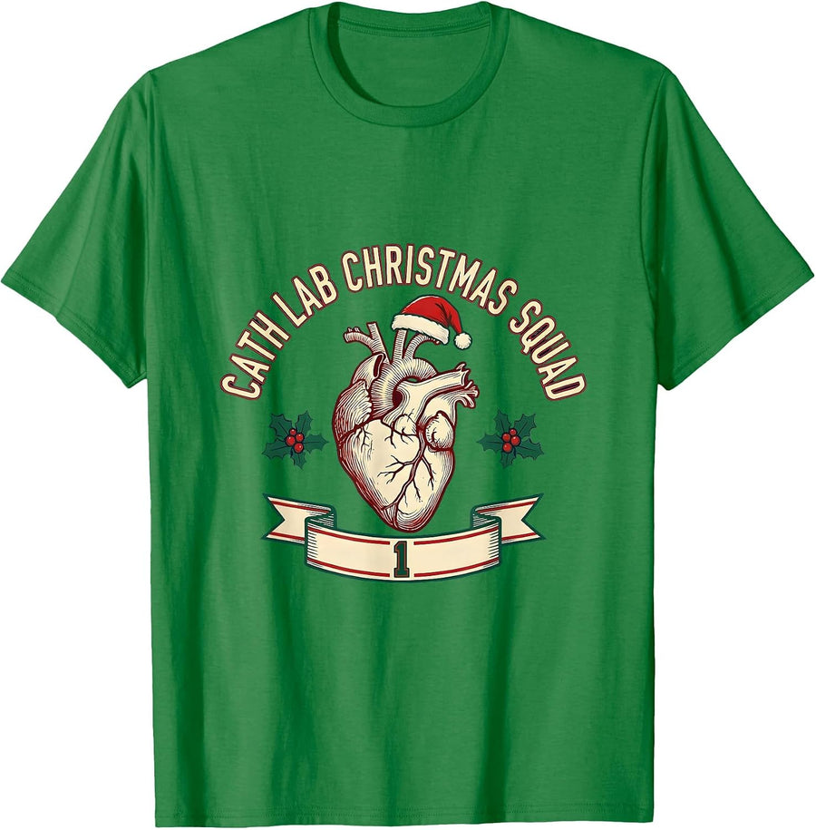 Men's Cath Lab Christmas Squad Funny Cardiac Nurse Holiday Squad T-Shirt - Kelly Green