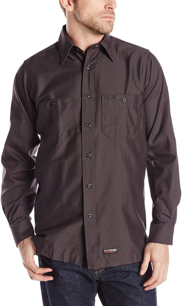 Wrangler Workwear mens Long Sleeve Work Shirt - Charcoal