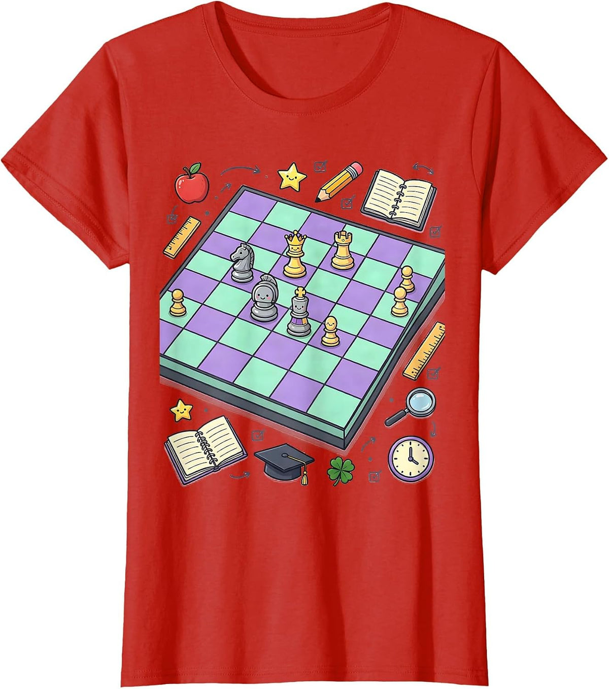 Women's Chess Mid-Game Board Illustration T-Shirt - Red