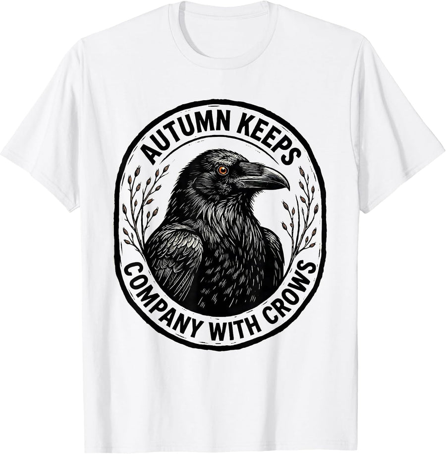 Men's Autumn Keeps Company With Crows Gothic Nature Bird Lover T-Shirt - White