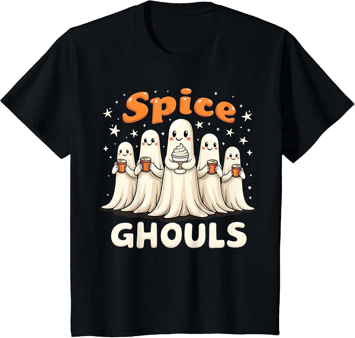 Spice Ghouls Funny Halloween Ghost Pumpkin Women Graphic T-Shirt - Black