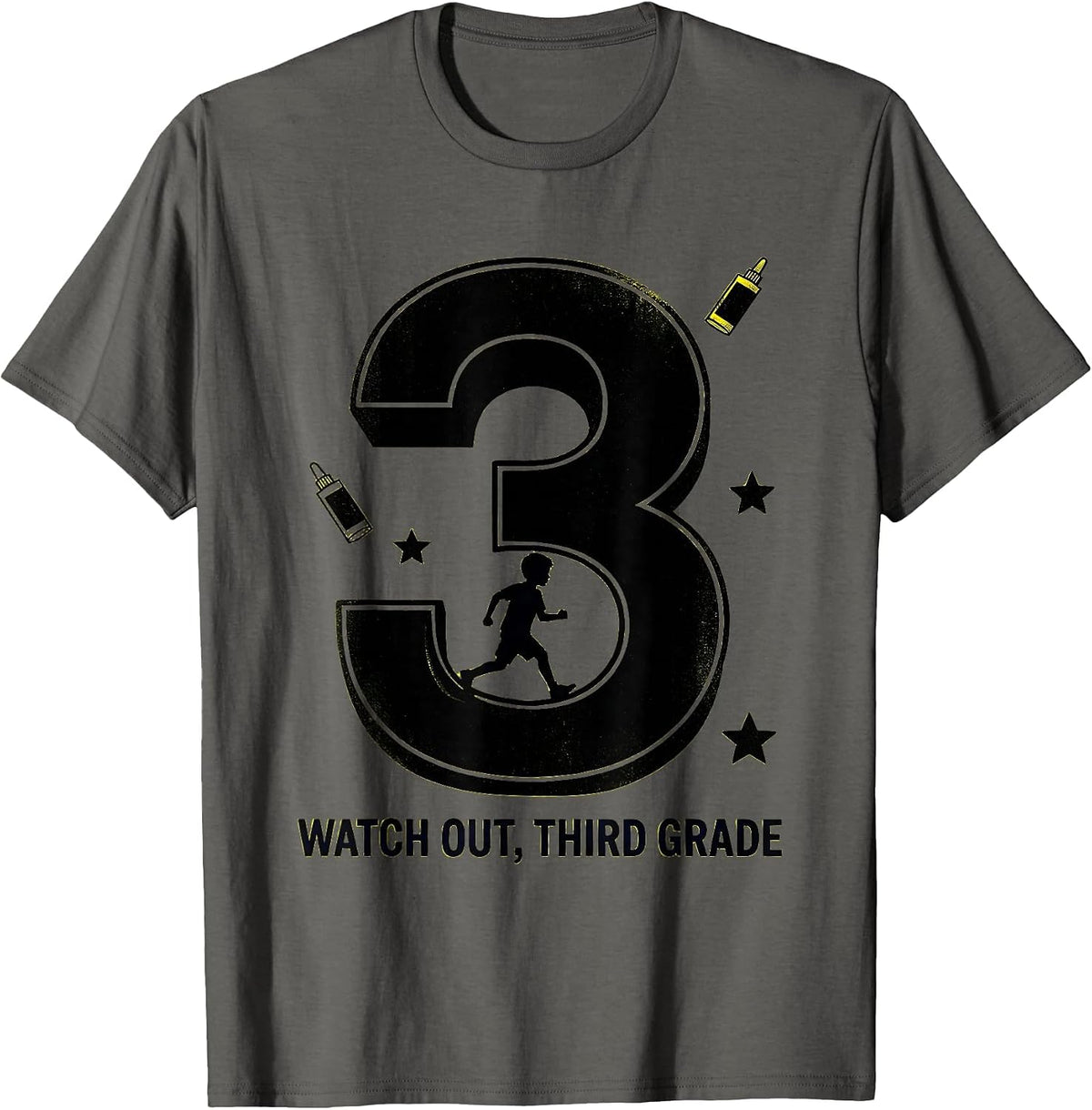 Men's Watch Out, Third Grade Stencil Graphic Teacher Back To T-Shirt - Asphalt Grey