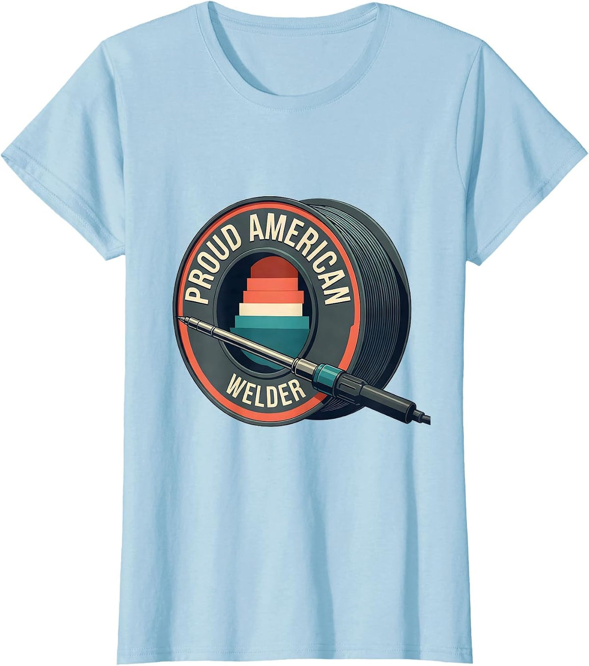 Proud American Welder Midcentury Modern Patriotic Welding T-Shirt - Baby Blue