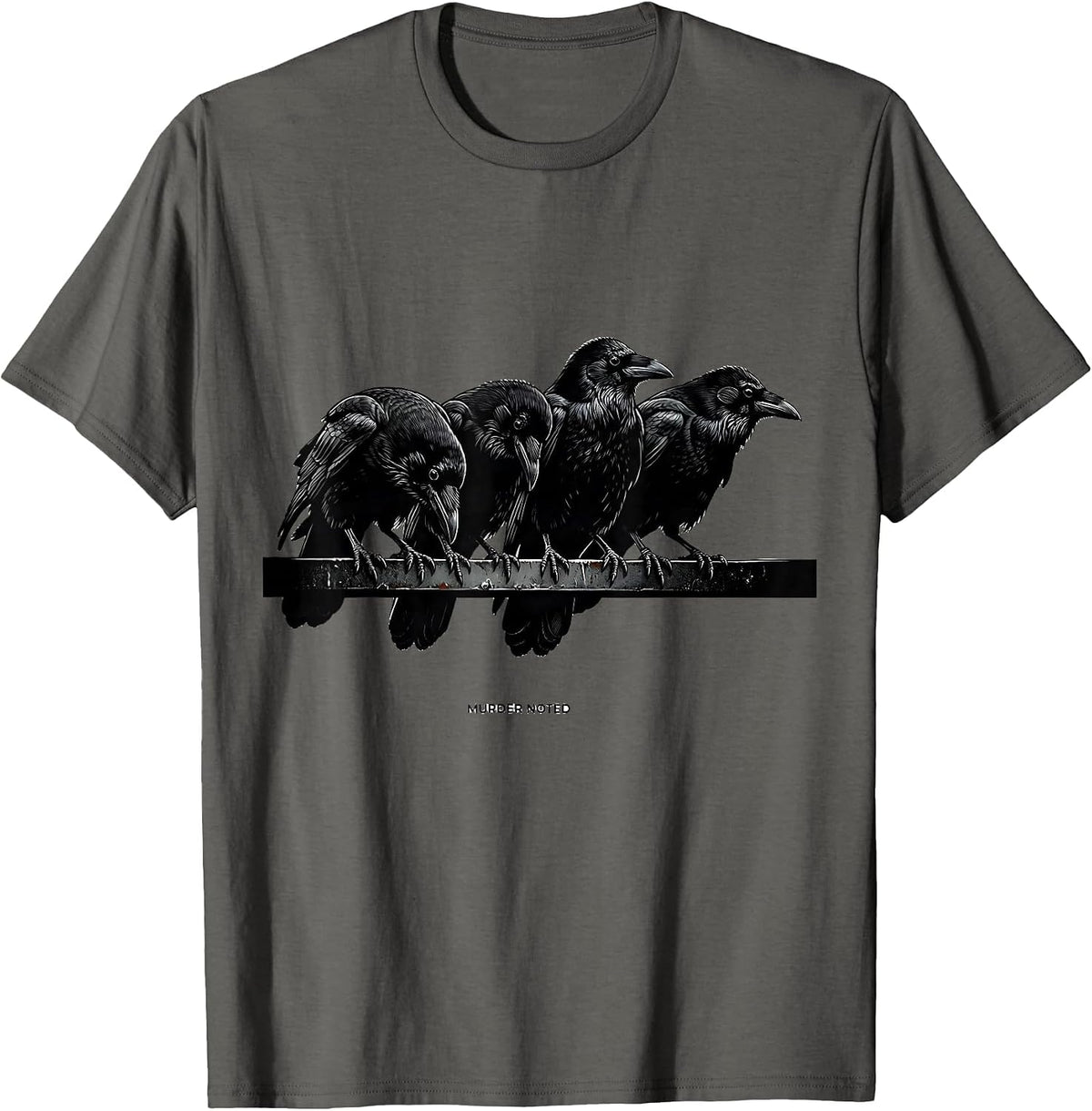 Murder Noted Monochromatic Crow Dark Humor Gothic Bird Lover T-Shirt - Asphalt Grey