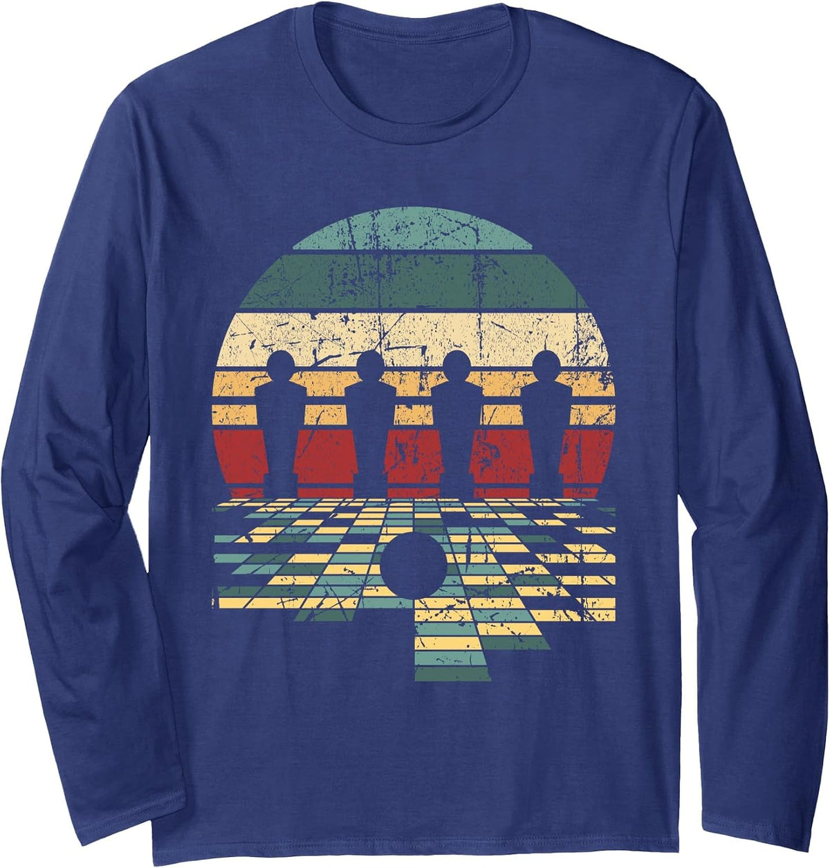 Retro Vintage Foosball Player Table Football Table Soccer Long Sleeve T-Shirt - Adult Unisex Navy Blue