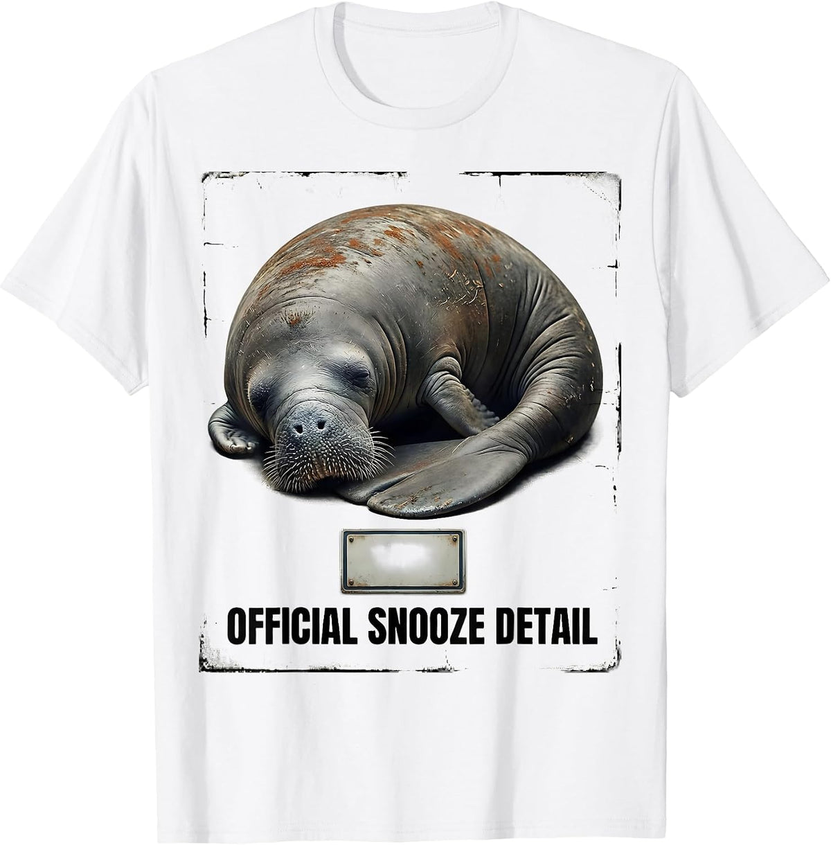 Official Snooze Detail Distressed Funny Manatee Sea Cow T-Shirt - White