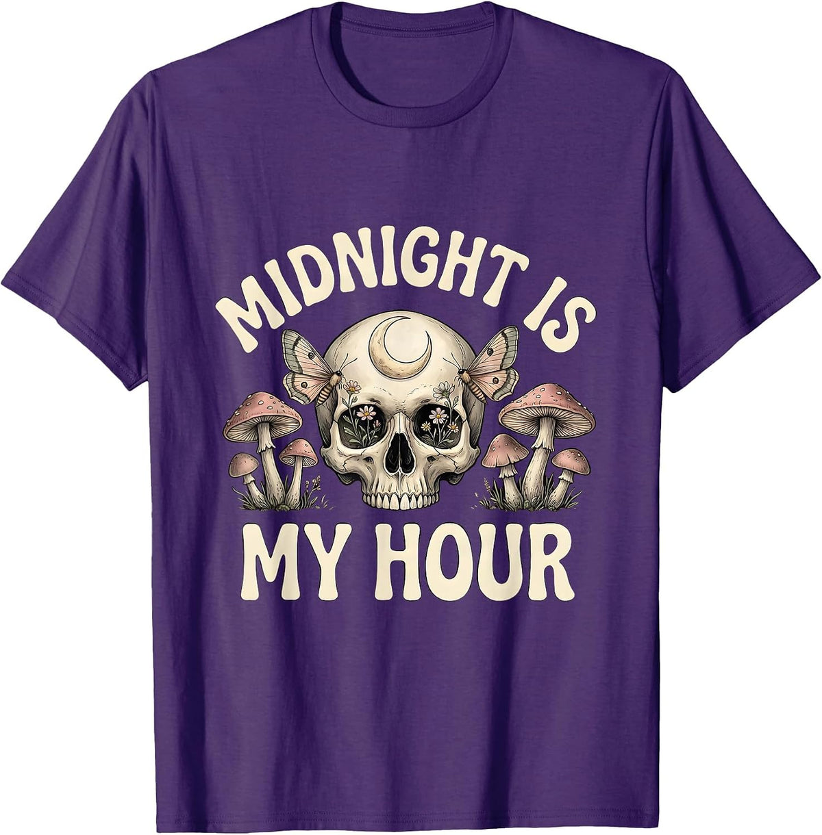 Men's Midnight Is My Hour Skull Design T-Shirt - Purple