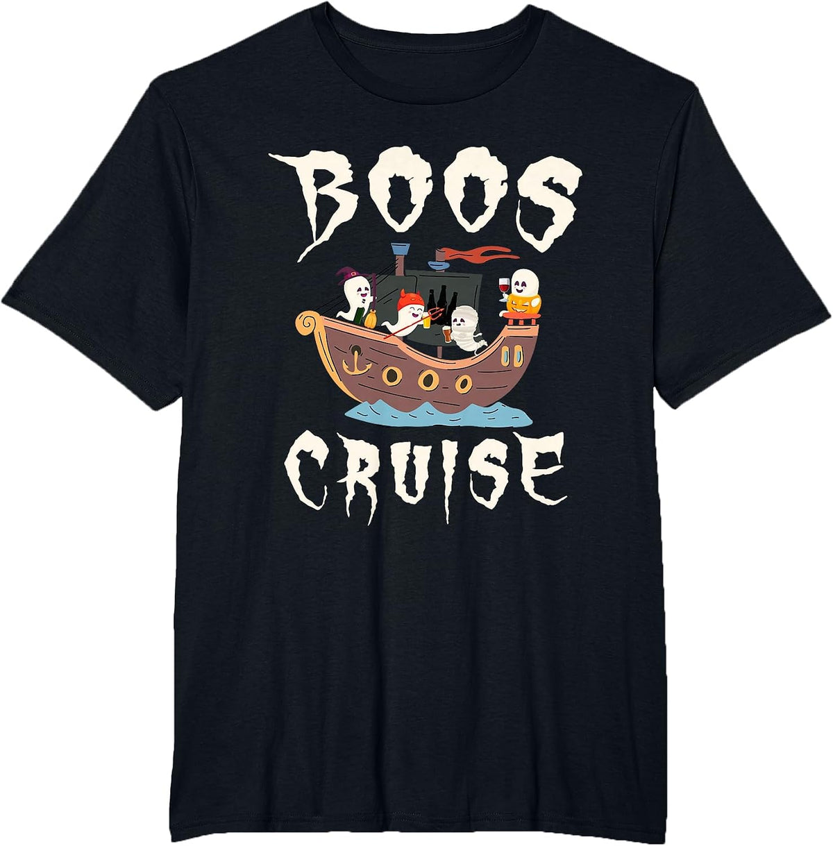 Halloween Party Wine Beer Drinking Boos Cruise T-Shirt - Black