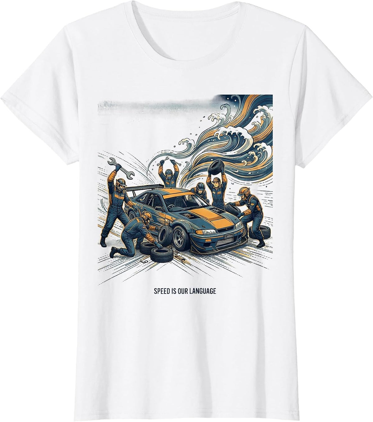 Women's Speed Is Our Language Pit Crew Racing Design T-Shirt - White