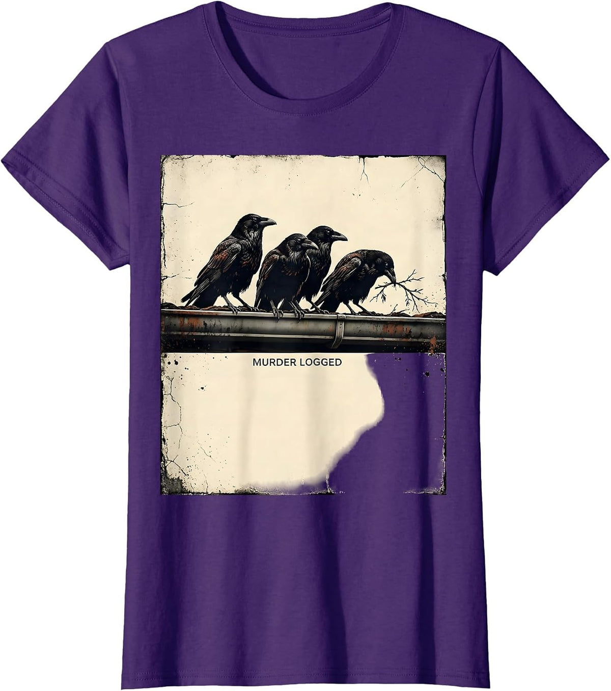 Women's Murder Logged Distressed Crow Gothic Bird Lover Dark Humor T-Shirt - Purple
