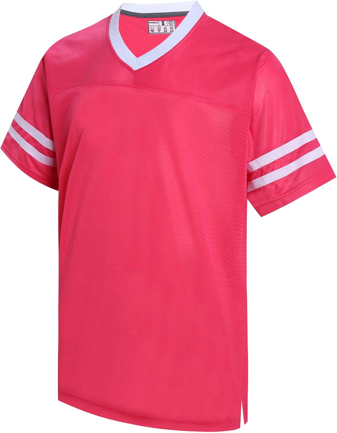 Men's Retro Football Jerseys V-Neck Short Sleeve T-Shirts Workout Gym Running Hiking Shirts - Pink Jersey-white Stripe