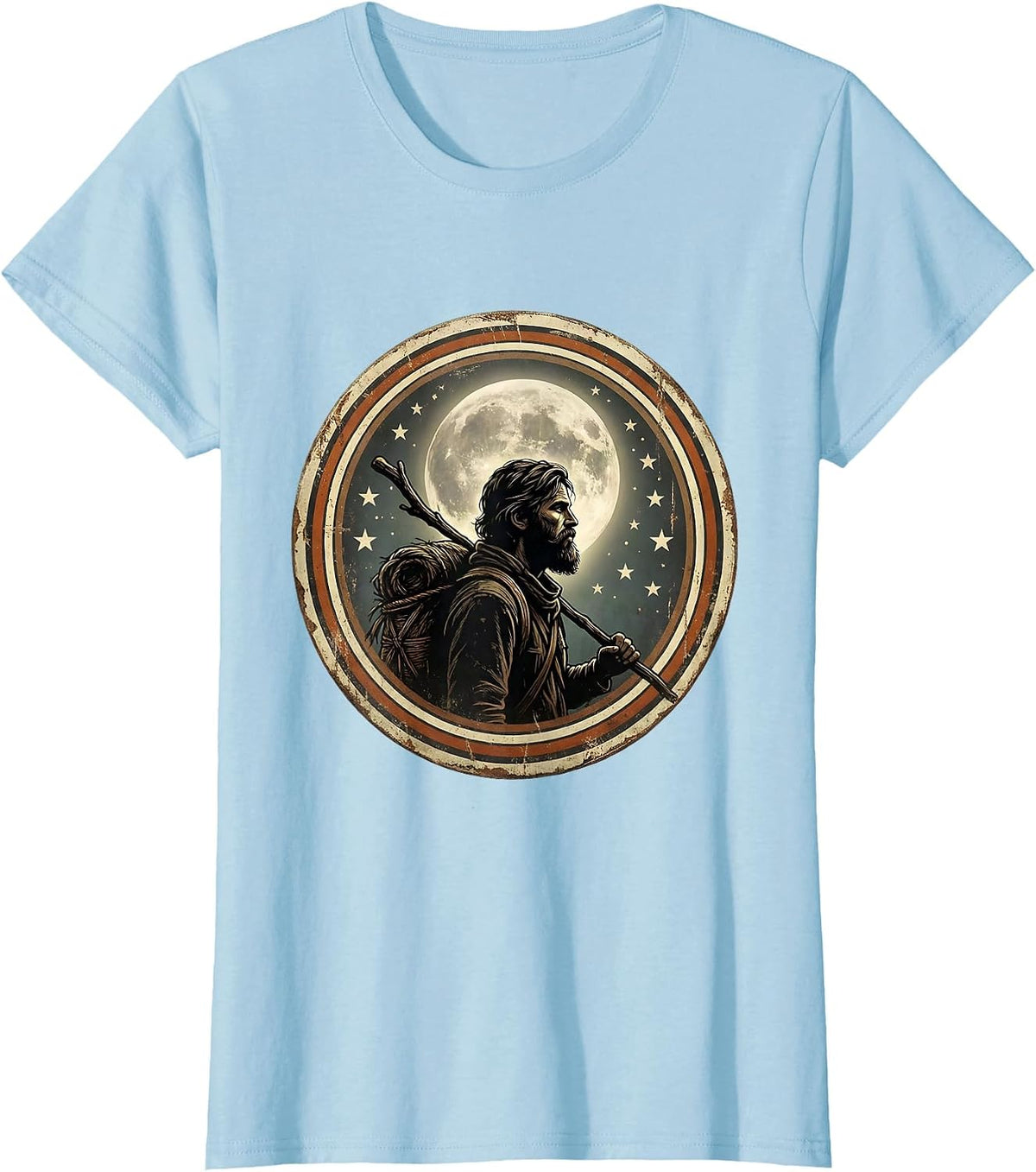 Hippie Wanderer Bearded Traveler Starry Night Sky T-Shirt - Baby Blue