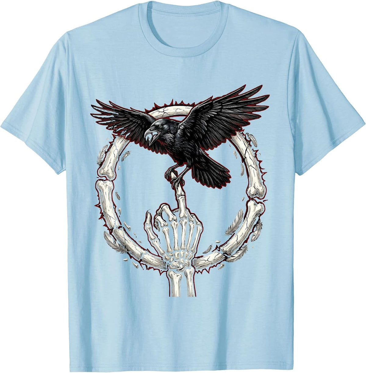 Men's Crow Perched on Middle Finger Illustration T-Shirt - Baby Blue