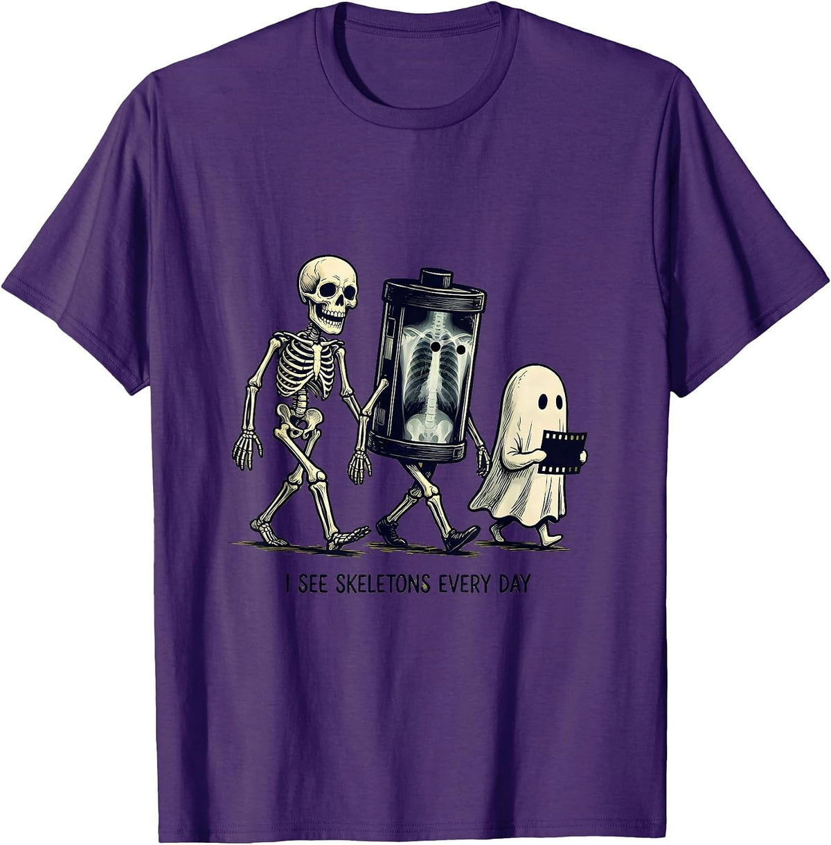Men's I See Skeletons Every Day Funny Radiology Tech Halloween T-Shirt - Purple