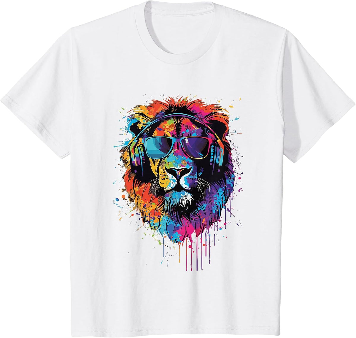 Lion Sunglasses Headphones T-Shirt - White