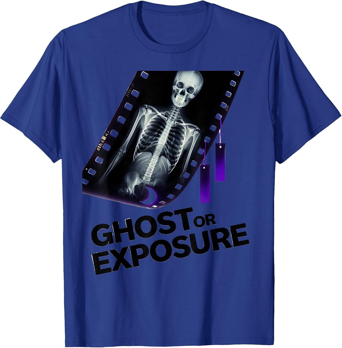 Men's Ghost Or Exposure New Wave Radiology Tech Halloween Humor T-Shirt - Royal Blue